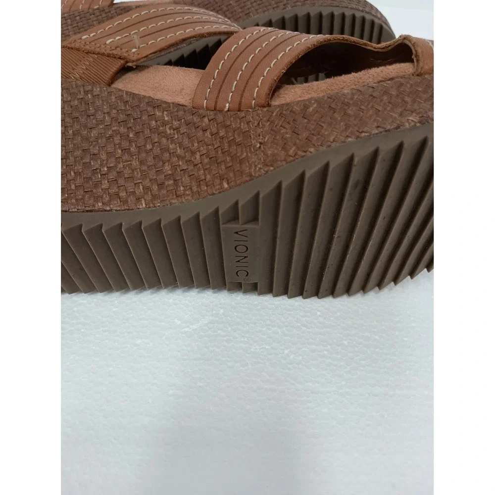 Vionic Wedge Sandals Womens 7M Brown Leather Orthotic Comfort Strappy Shoes